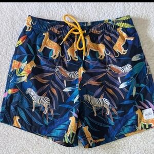 eubi Swim Trunks Mens Size Small Blue Jungle Cheetah Zebra Print